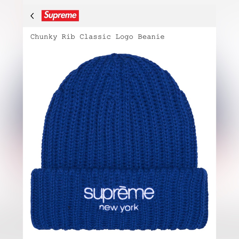 Supreme Chunky Rib Classic Logo Beanie “Royal” BNWT
